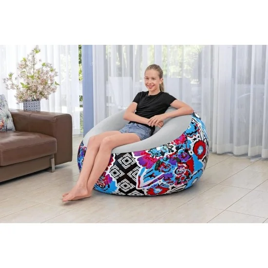 Bestway 1.12m x 1.12m x 66cm inflate-a-chair floral air chair (contents:chair, repair patch,)